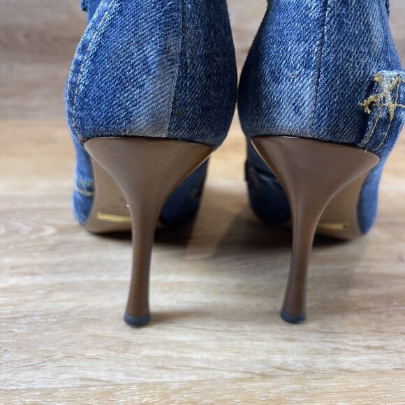 Vintage Dolce Gabbana Denim Patchwork Booties 37.5 US 7.5 - Picture 9 of 13